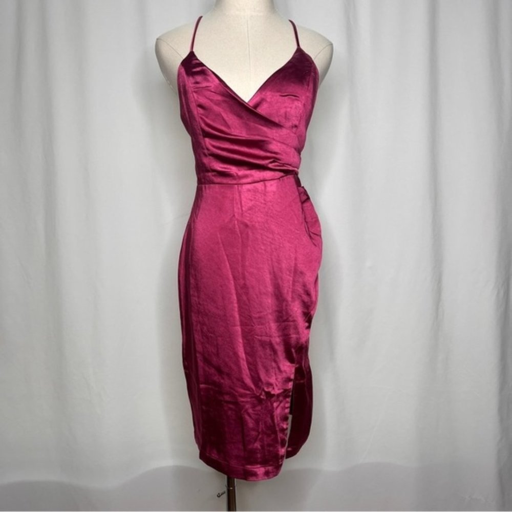 LULU’S Hot Night Out Satin Surplice Faux-Wrap Dress